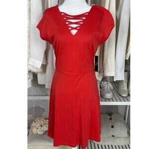 New York & Company Women's Size S Coral Criss Cross Fit & Flare Dress #0553